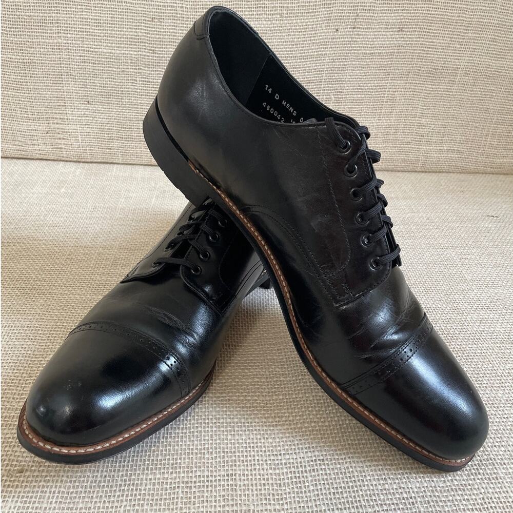 Stacy Adams Madison Black Cap Toe Oxfords, Leather, Tie up, Exc Cond, Men's 14D‎